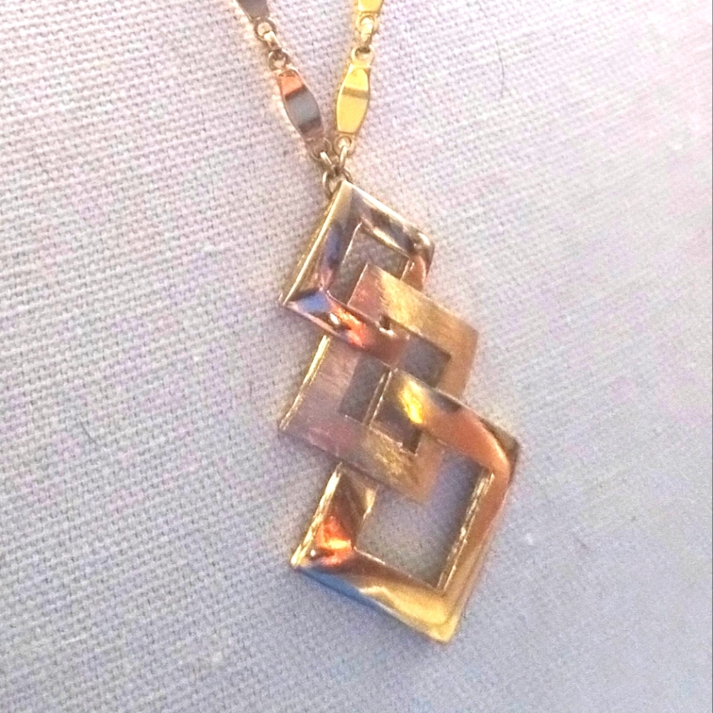 Vtg Monet Triple Interlocking Square Modernist Ab… - image 1